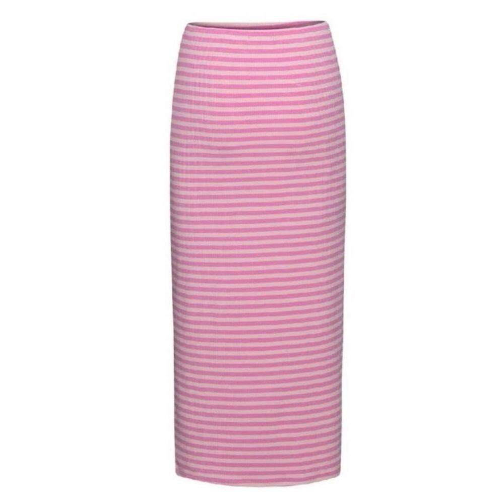 AFRM Pink Striped Ribbed Midi Skirt XS Bodycon Pull On Stretch Y2K Summer - Picture 2 of 5